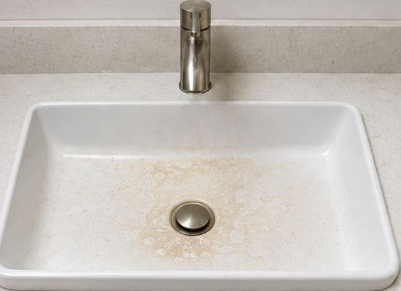 Bathroom sink before an Aurofresh clean, with visible staining and residue