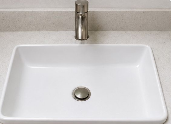 The same bathroom sink after an Aurofresh clean, spotless and polished