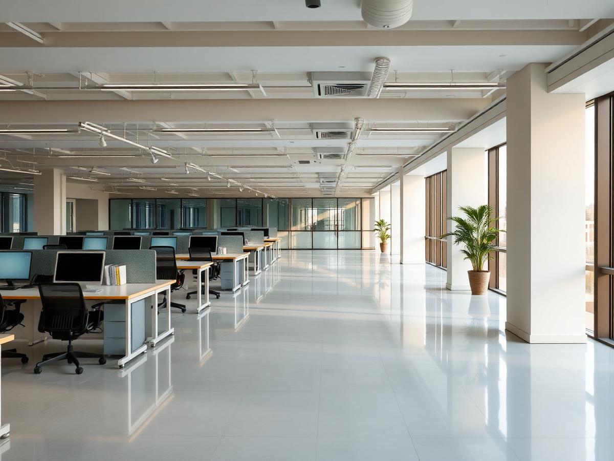 Spotless modern office interior cleaned after hours