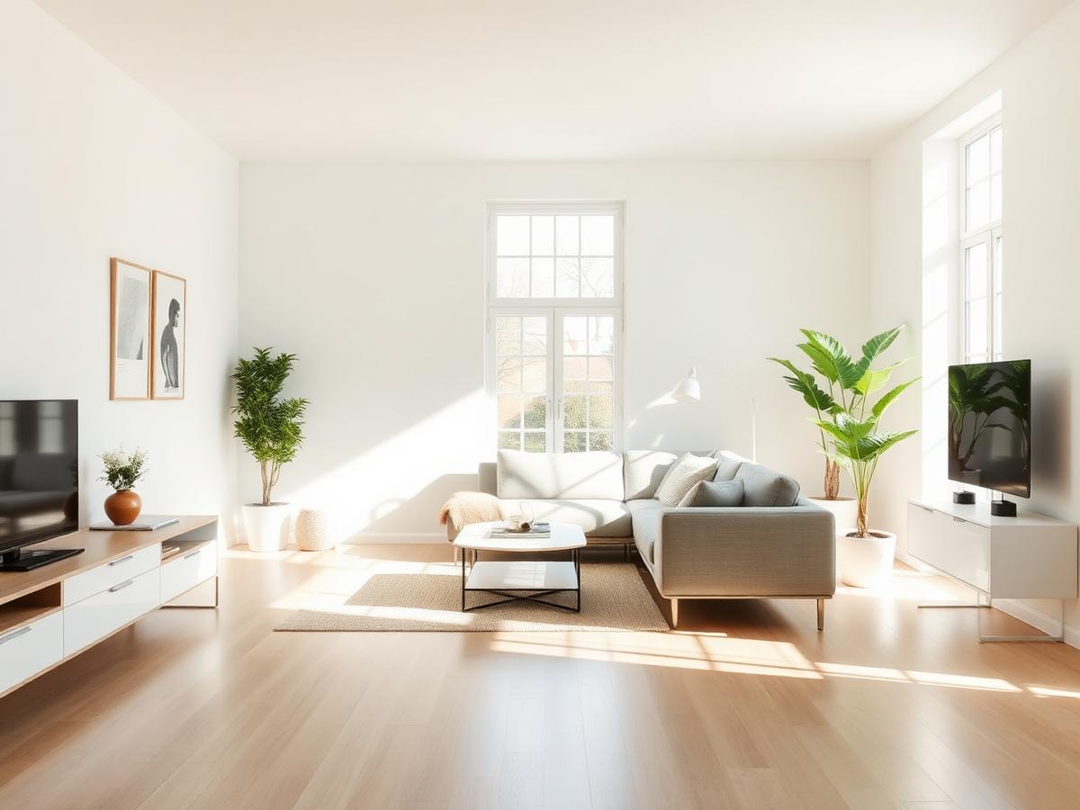 Bright, freshly cleaned living room with natural light
